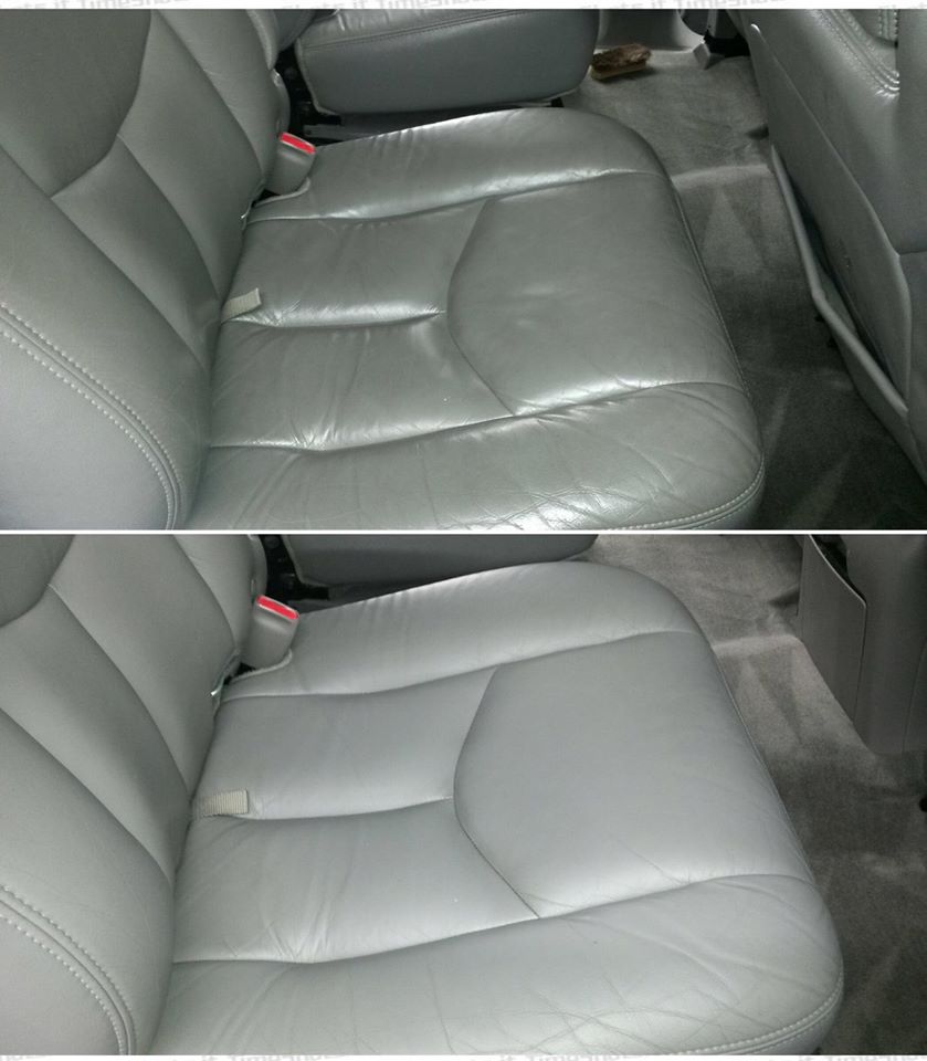 2007 Chevrolet Suburban Leather cleaning, before and after. If your leather has a shiny appearance, it is filled with dirt, grime, and body oils.
